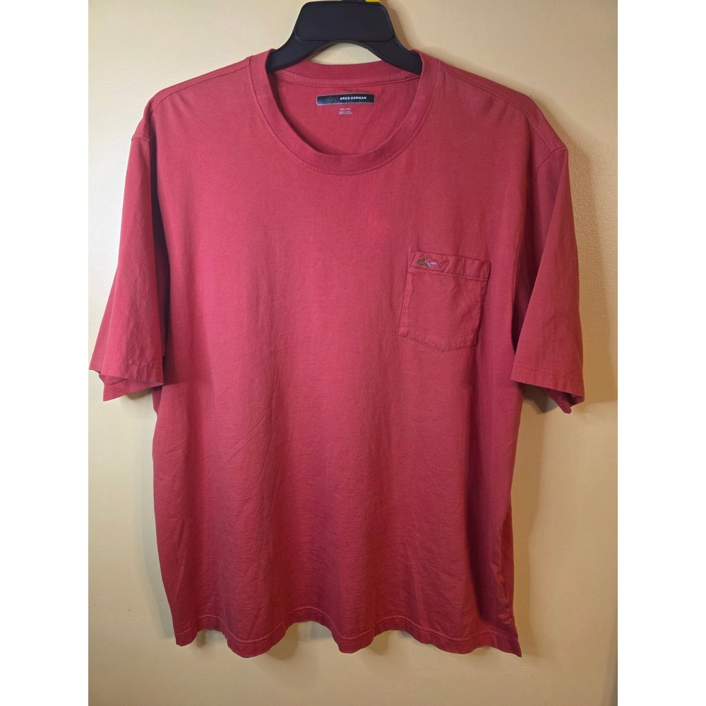Greg Norman Mens XXL Red Short Sleeve Pocket T-Shirt Shark Logo Cotton Blend